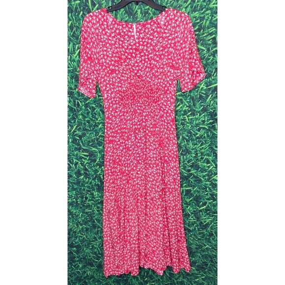 Free People Womens Red In Full Bloom Deep V-Neck Smocked Fit & Flare Midi Dress - Picture 2 of 6